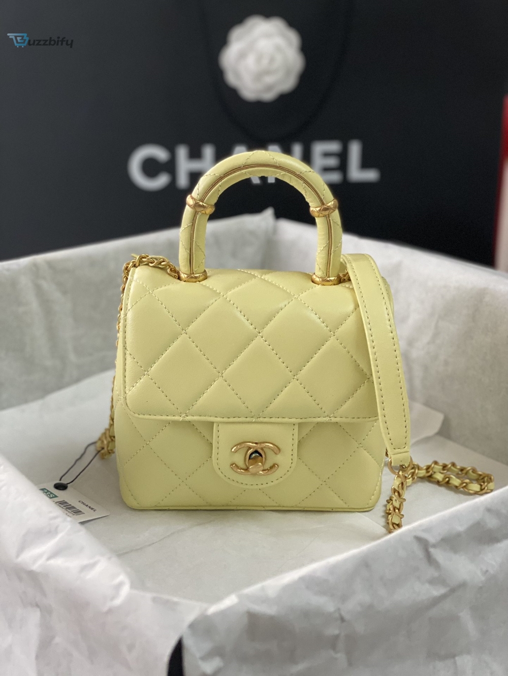 Chanel Mini Flap Bag With Top Handle Yellowbeige For Women 15Cm 6In As4035 25 Chanel Mini Flap Bag With Top Handle Yellow/Beige For Women 15cm / 6in AS4035