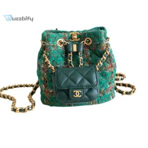 Chanel Tweed Backpack Greenorange For Women 17Cm  6.7In