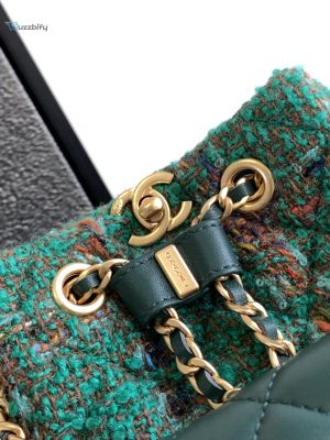 Chanel Tweed Backpack Greenorange For Women 17Cm  6.7In