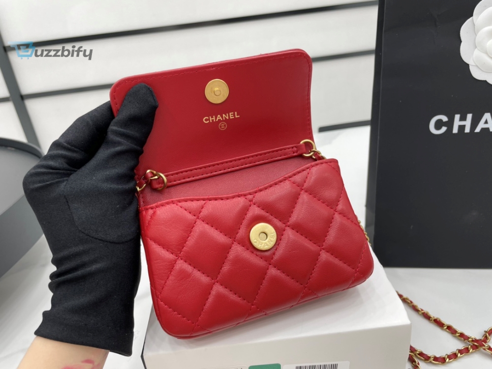 Chanel Classic Distressed Red For Women Womens Bags 4.7In12cm