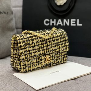 chanel mini yellow tweed flap bag for women 20cm75in buzzbify 1 4