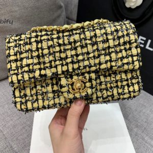 chanel mini yellow tweed flap bag for women 20cm75in buzzbify 1 6