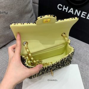 chanel mini yellow tweed flap bag for women 20cm75in buzzbify 1 7