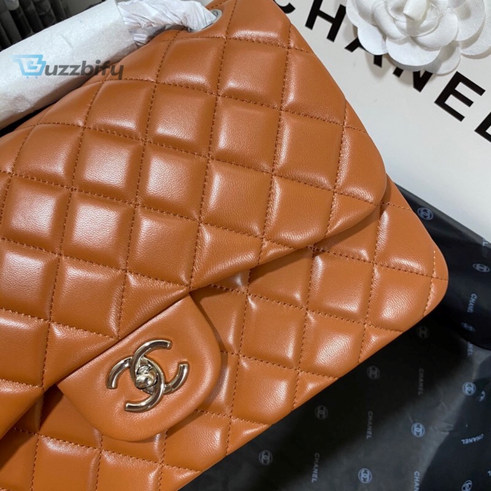 Chanel Large Classic Handbag Silver Hardware Brown For Women Womens Handbags Shoulder Bags 11.8In30cm