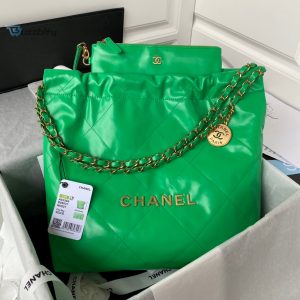 chanel 22 handbag gold hardware shiny green for women womens handbags shoulder bags 165in38cm as3261 buzzbify 1