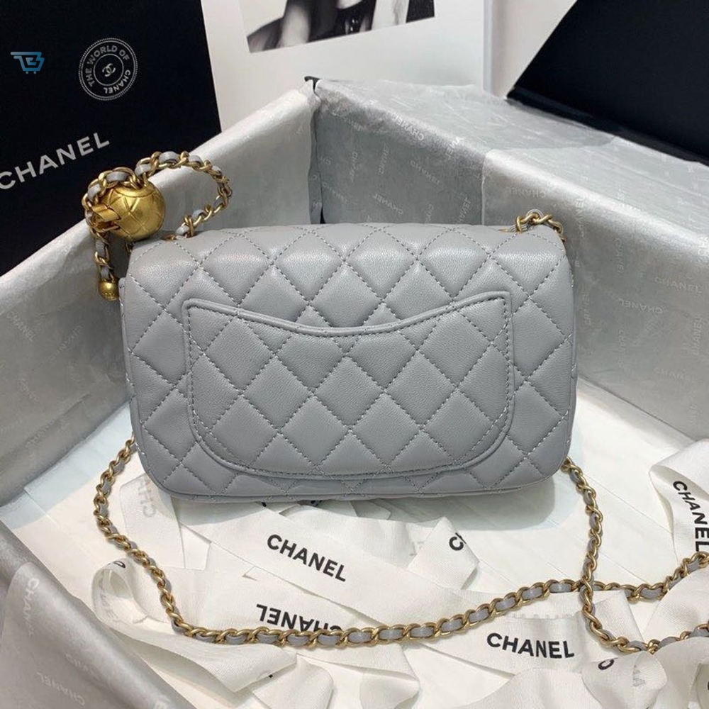 Chanel Flap Bag With CC Ball On Strap Grey For Women, Women’s Handbags, Shoulder And Crossbody Bags 7.8in/20cm AS1787