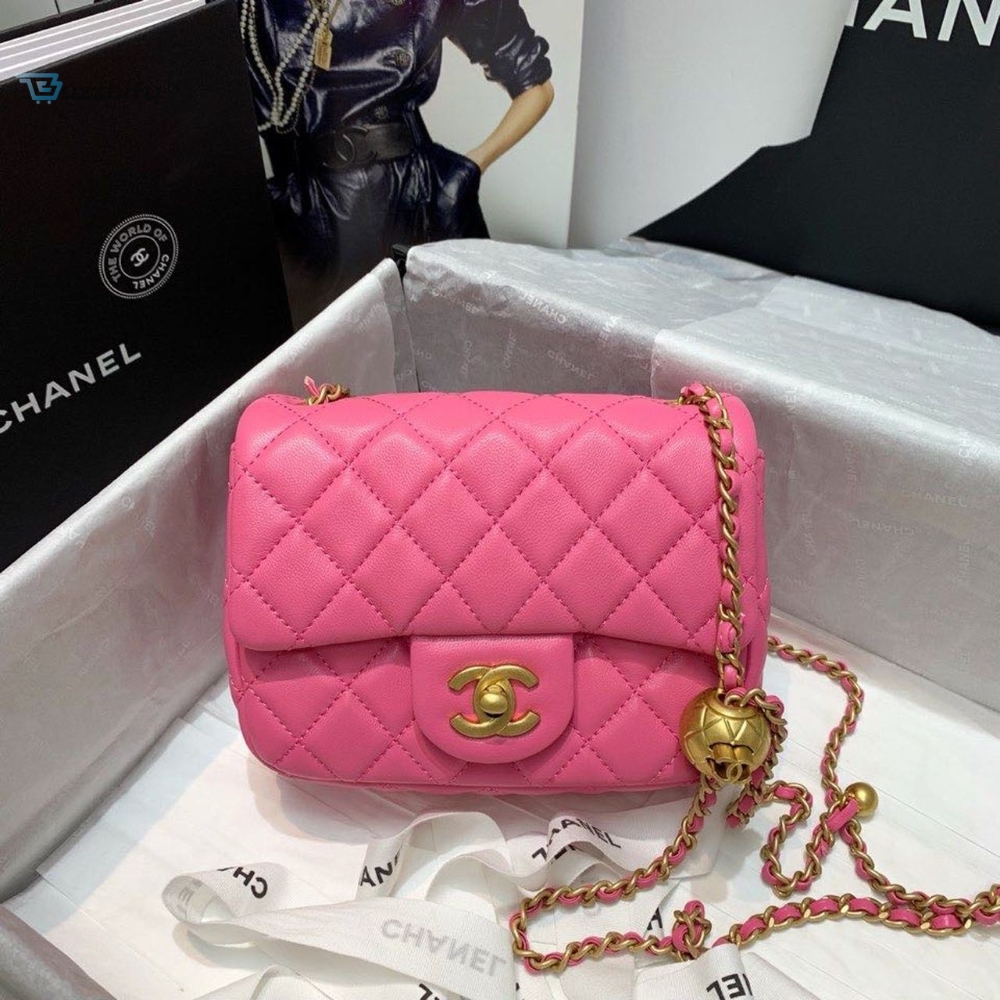 Chanel Mini Flap Bag With Cc Ball On Strap Pink For Women Womens Handbags Shoulder And Crossbody Bags 6.7In17cm As1786