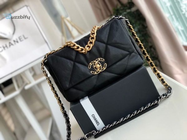 chanel patent 19 handbag black for women 101in26cm as1160 buzzbify 1