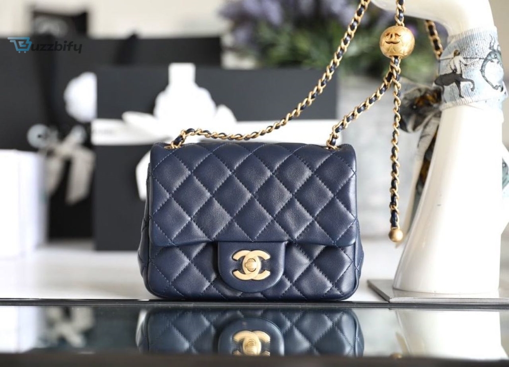 Chanel Mini Flap Bag With Cc Ball On Strap Navy Blue For Women Womens Handbags Shoulder And Crossbody Bags 6.7In17cm As1786