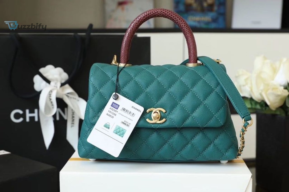 Chanel Medium Flap Bag With Top Handle Teal For Women Womens Handbags Shoulder And Crossbody Bags 9In23cm A92990