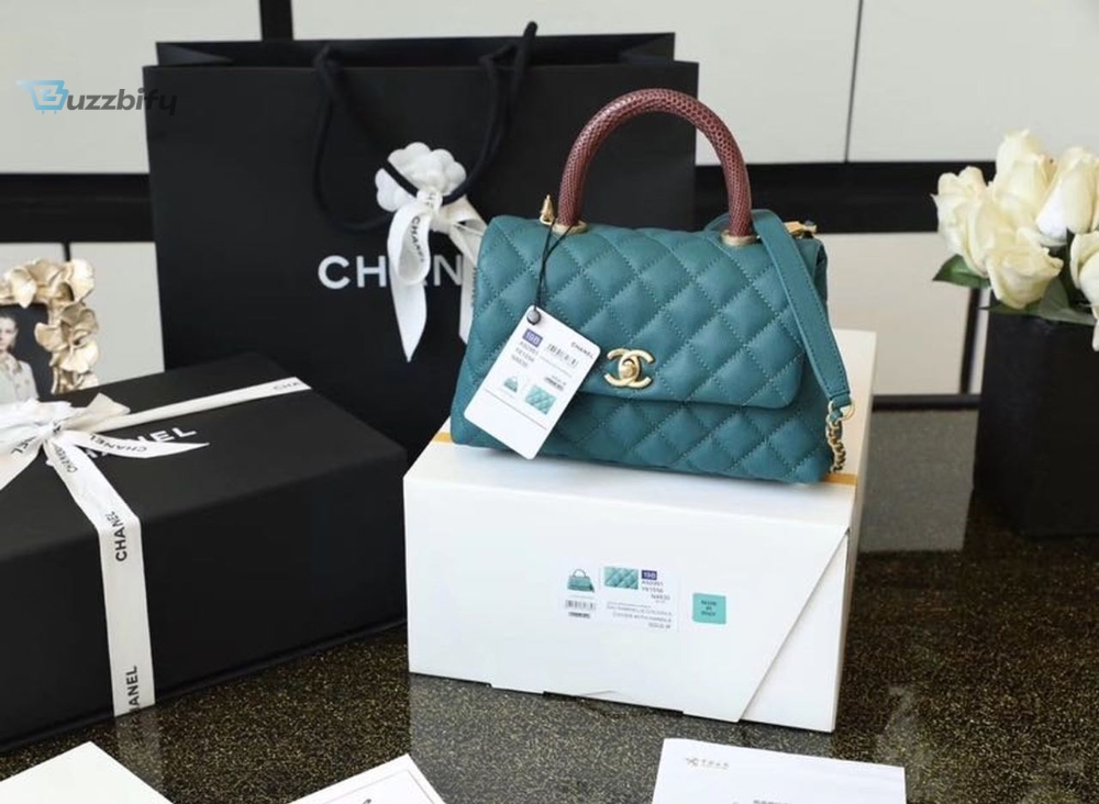 Chanel Medium Flap Bag With Top Handle Teal For Women, Women’s Handbags, Shoulder And Crossbody Bags 9in/23cm A92990