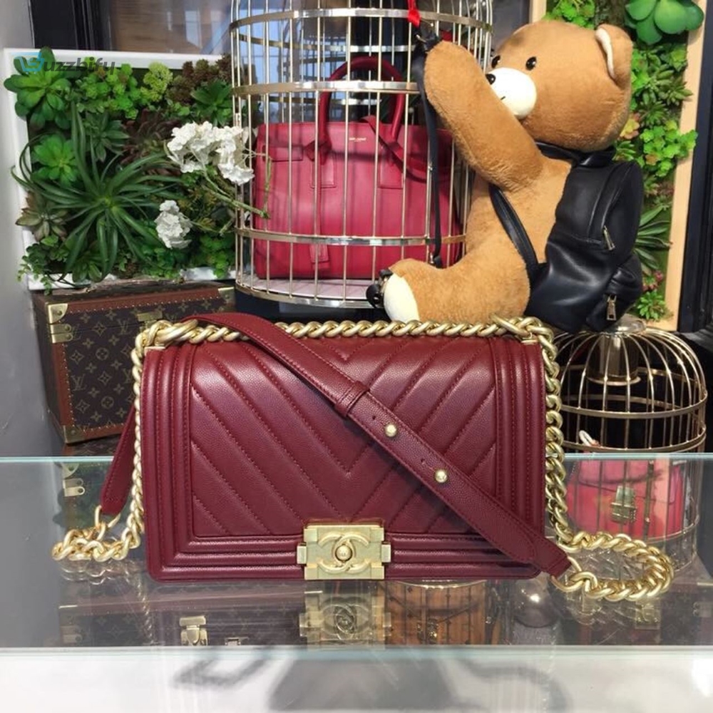 Chanel Boy Handbag Gold Toned Hardware Burgundy For Women Womens Bags Shoulder And Crossbody Bags 9.8In25cm A67086