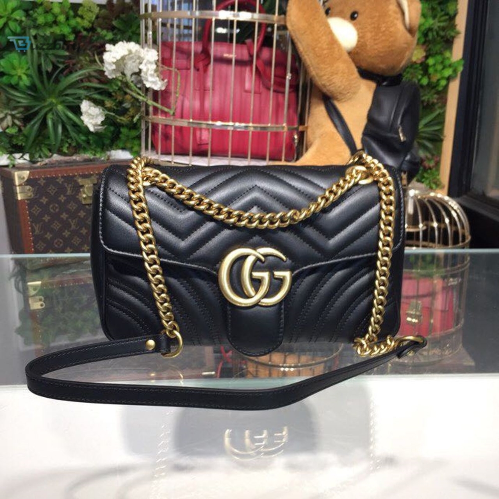 Gucci Marmont Matelass? Shoulder Bag 9.8in/25cm 443496 Calfskin Leather Spring/Summer 2018 Collection, Black