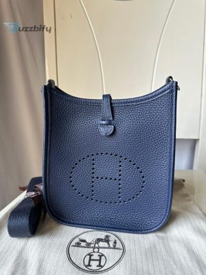Sac de voyage Hermes Haut à Courroies Travel Bag en cuir togo bleu-jean