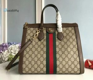gucci ophidia gg medium tote bag beigeebony gg supreme canvas with brown for women 13in33cm gg 524537 k05nb 8745 buzzbify 1