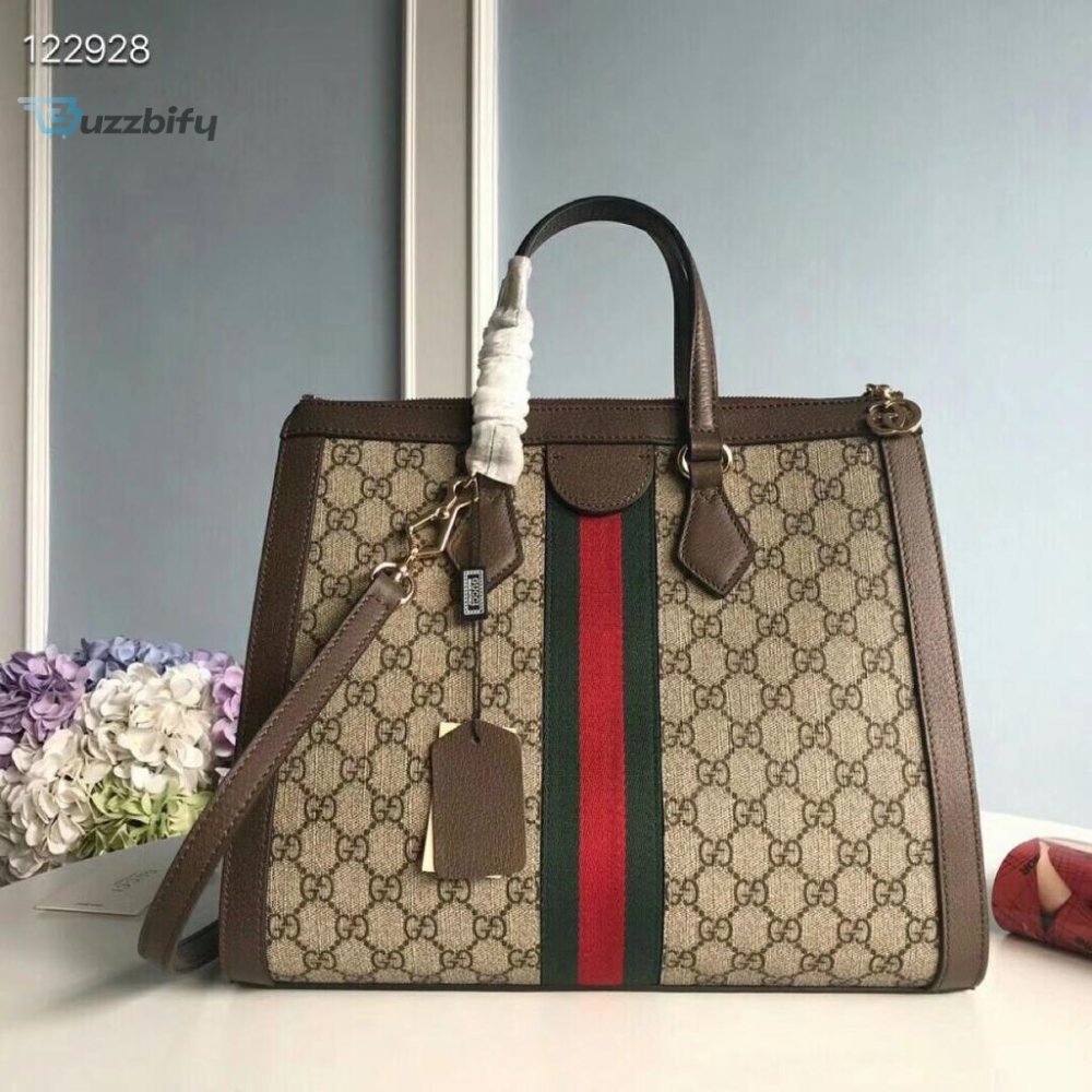 Gucci Ophidia Gg Medium Tote Bag Beigeebony Gg Supreme Canvas With Brown For Women 13In33cm Gg 524537 K05nb 8745