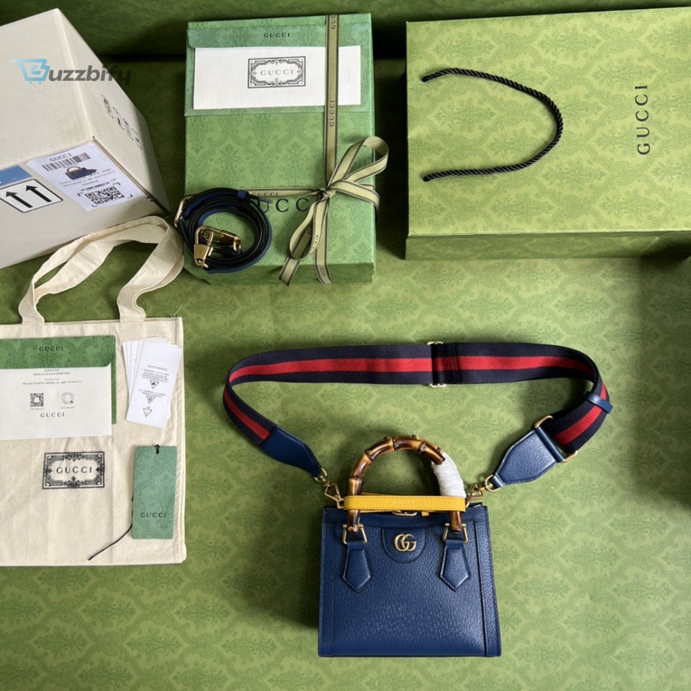Gucci Diana Mini Tote Bag Canvas Lining Blue For Women 7.9in/20cm GG 702732 U3ZDT 4862