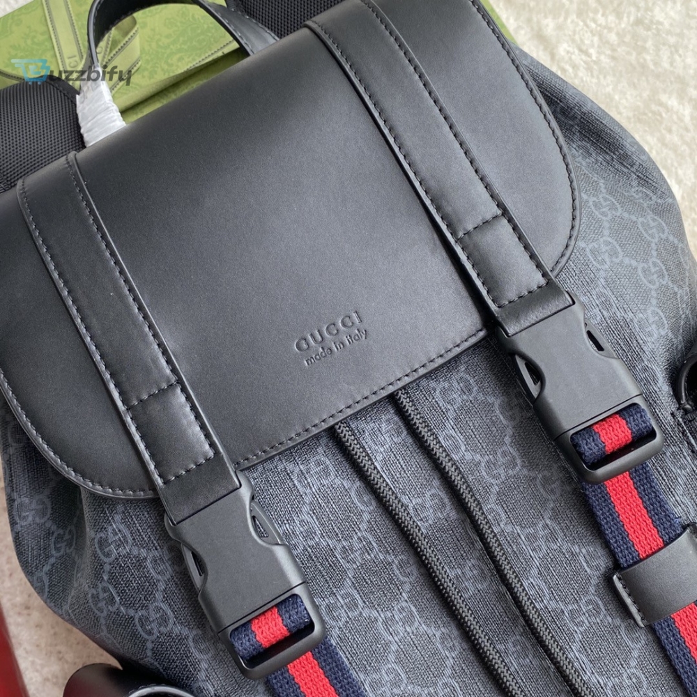 Gucci Black Backpack Black/Grey Soft GG Supreme Blue And Red Web For Men 16.5in/42cm 495563 K9R8X 1071
