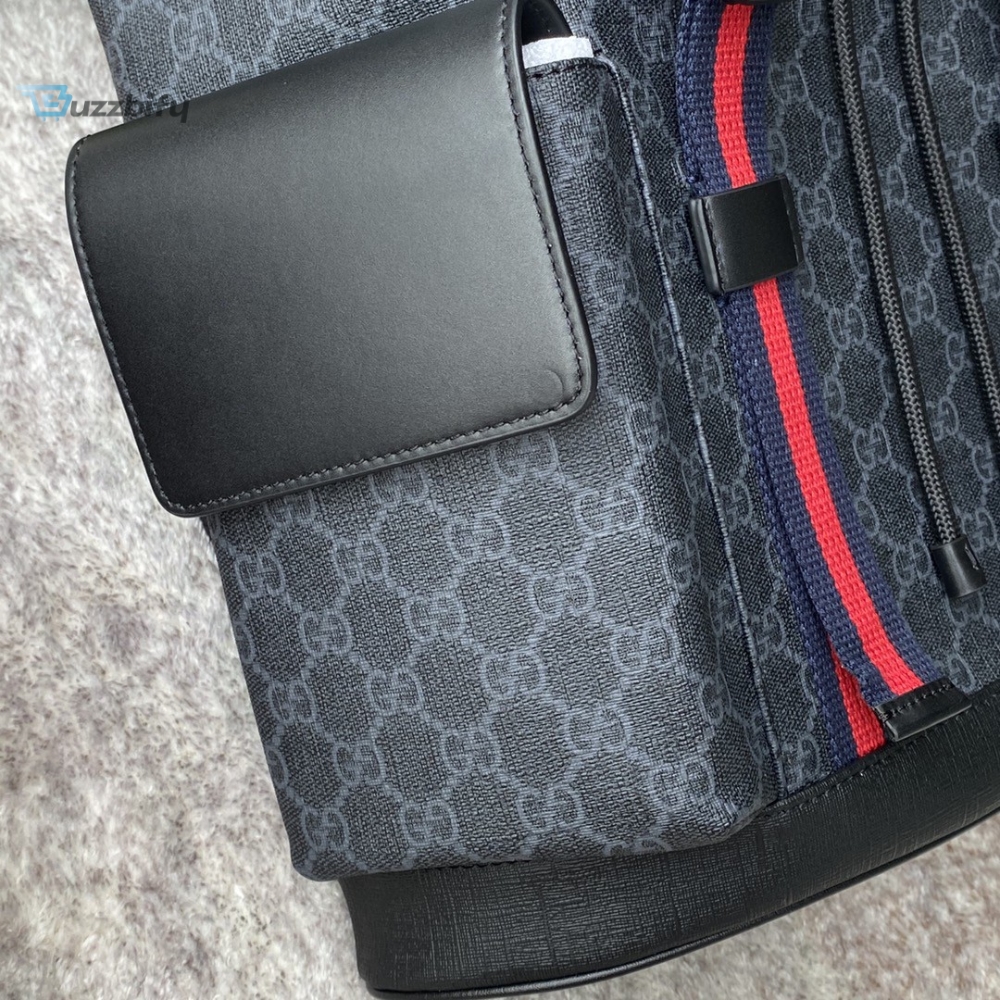Gucci Black Backpack Black/Grey Soft GG Supreme Blue And Red Web For Men 16.5in/42cm 495563 K9R8X 1071