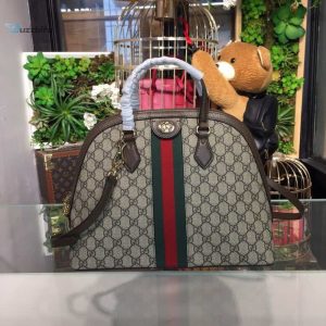 Gucci Ophidia Medium Shoulder Bag Beigeebony Gg Supreme Canvas For Women 13In34cm 524533