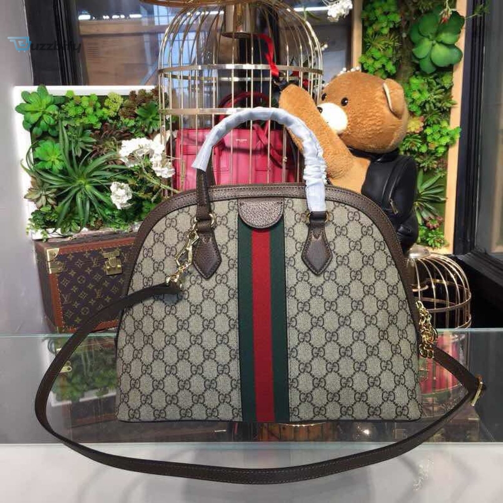 Gucci Men Ophidia Medium Shoulder Bag Beige/Ebony GG Supreme Canvas For Women 13in/34cm 524533 