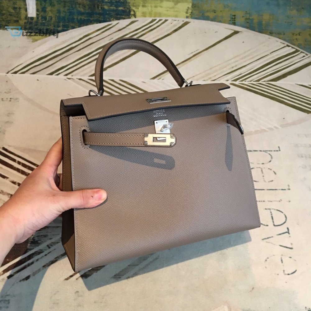 Hermes Kelly 25 Sellier Epsom Gris Asphalt Bag For Women Silver Toned Hardware Womens Handbags Shoulder Bags 10In25cm