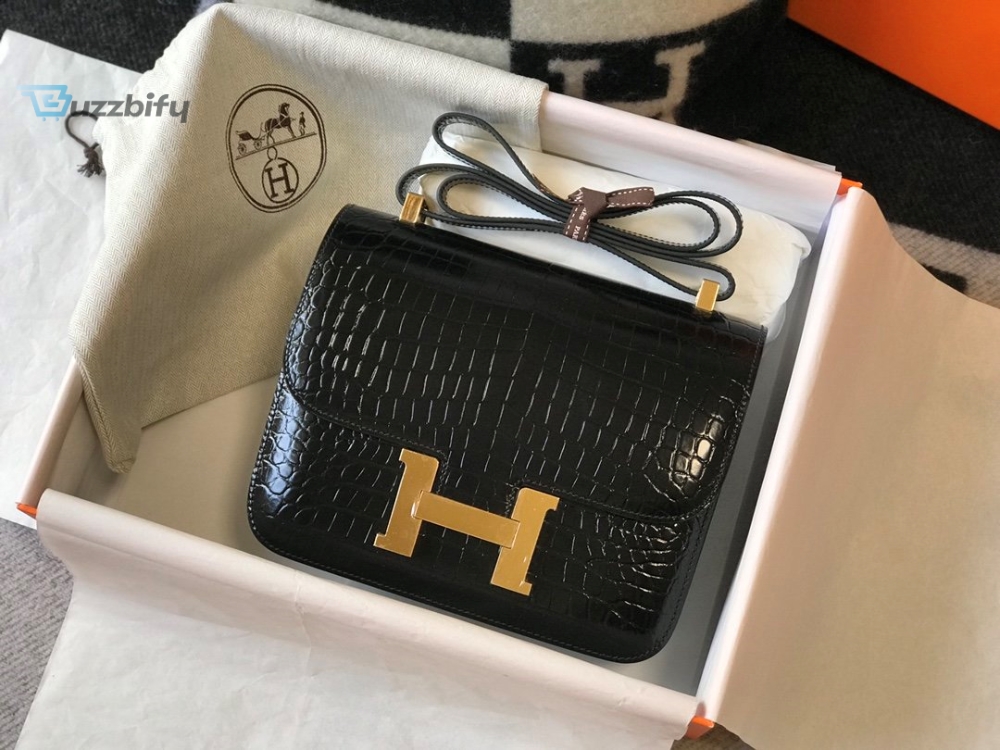 Hermes Constance 23 Pattern Crocodile Black For Women, Women’s Handbags, Shoulder Bag 9in/23cm 