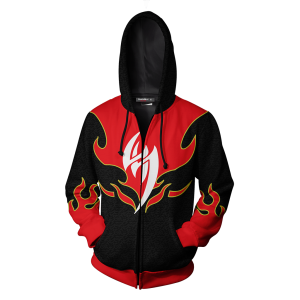 Tekken Jin Kazama Red Flame Cosplay Zip Up Hoodie Jacket   