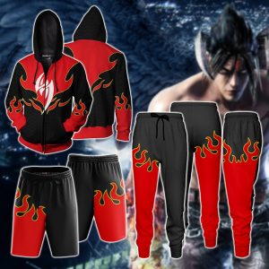 Tekken Jin Kazama Red Flame Cosplay Zip Up Hoodie Jacket   