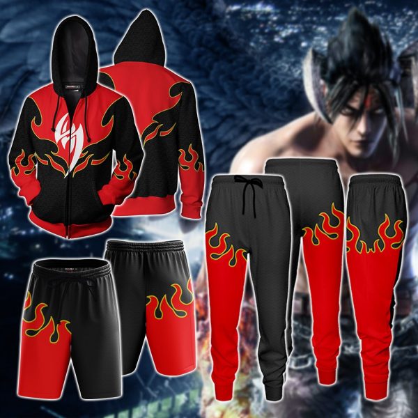 Tekken Jin Kazama Red Flame Cosplay Zip Up Hoodie Jacket