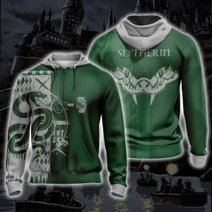 Quidditch Harry Potter Hogwarts House Slytherin Unisex 3D Zip Hoodie