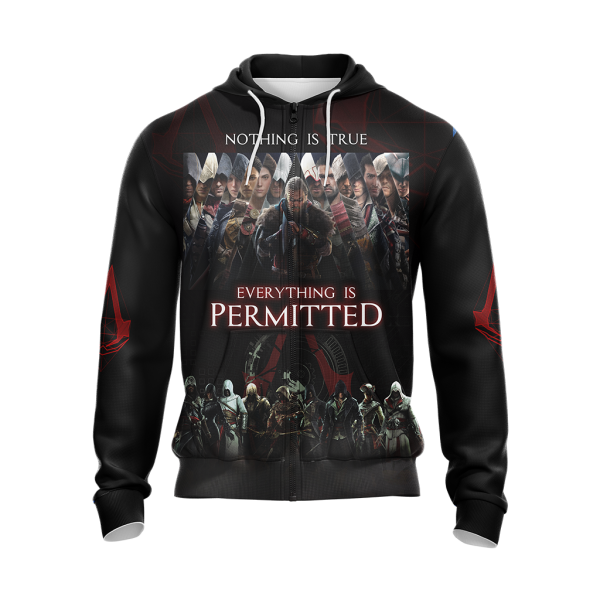 Nothing is True - Everything is Permitted Assassin's Creed All Over Print T-shirt Zip Hoodie Pullover Hoodie