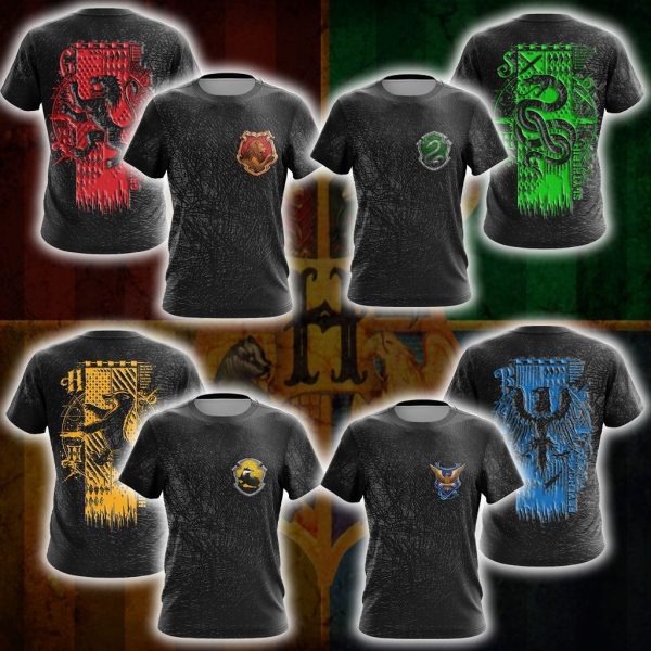 Harry Potter Hogwarts House Gryffindor Slytherin Ravenclaw Hufflepuff Unisex 3D T-shirt