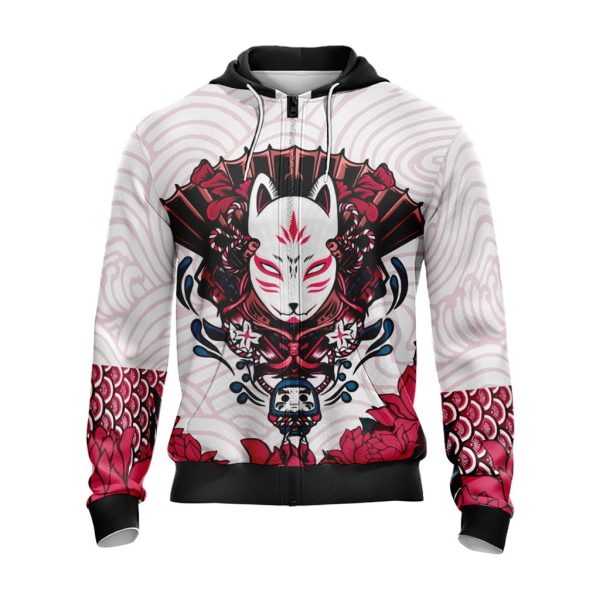 Naruto Kitsune Mask Unisex Zip Up Hoodie