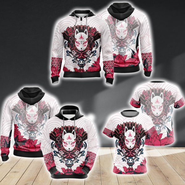 Naruto Kitsune Mask Unisex Zip Up Hoodie