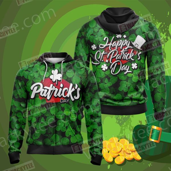 Saint Patricks Day Typography Zip Up Hoodie