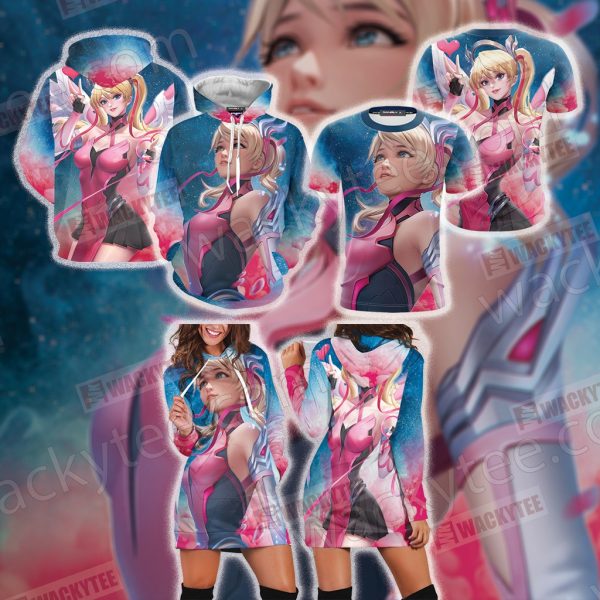 Overwatch Pink Mercy 3D Hoodie Dress