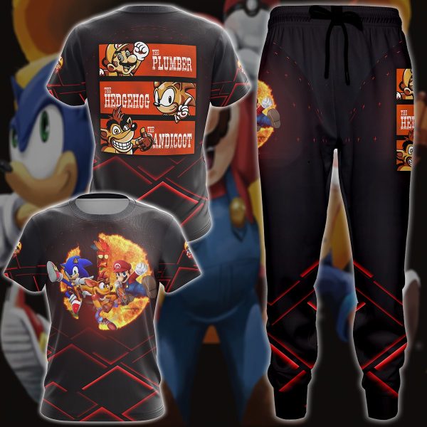 Mario Sonic Crash The Plumber The Hedgehog And The Bandicoot Video Game 3D All Over Printed T-shirt Tank Top Zip Hoodie Pullover Hoodie Hawaiian Shirt Beach Shorts Jogger