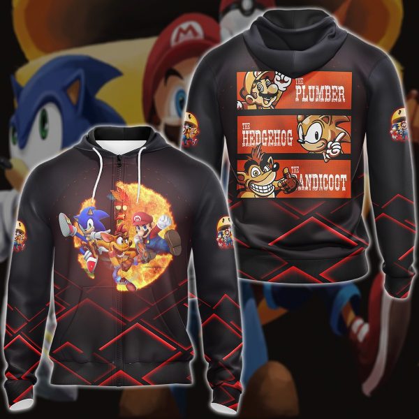 Mario Sonic Crash The Plumber The Hedgehog And The Bandicoot Video Game 3D All Over Printed T-shirt Tank Top Zip Hoodie Pullover Hoodie Hawaiian Shirt Beach Shorts Jogger Zip Hoodie S