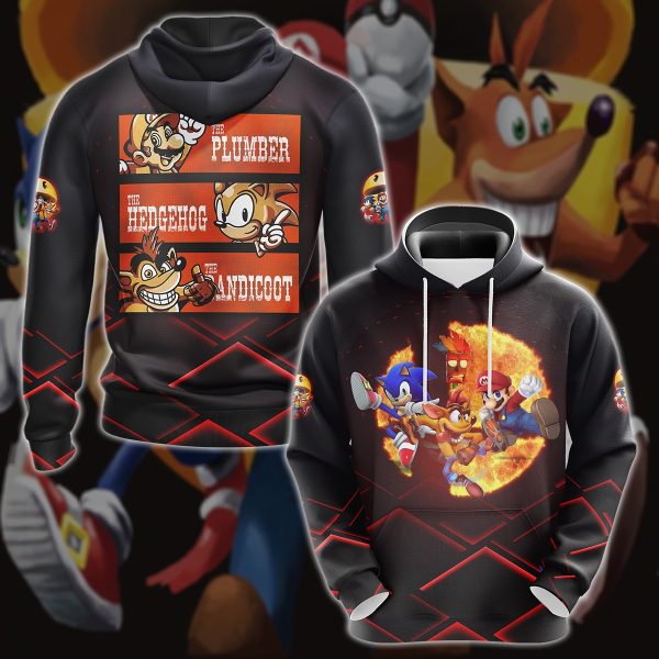 Mario Sonic Crash The Plumber The Hedgehog And The Bandicoot Video Game 3D All Over Printed T-shirt Tank Top Zip Hoodie Pullover Hoodie Hawaiian Shirt Beach Shorts Jogger Hoodie S