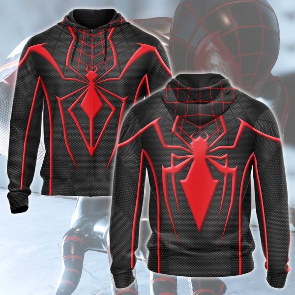 Spider-Man 2 Miles Morales T.R.A.C.K Black Suit Cosplay Video Game All Over Printed T-shirt Tank Top Zip Hoodie Pullover Hoodie Hawaiian Shirt Beach Shorts Joggers Zip Hoodie S