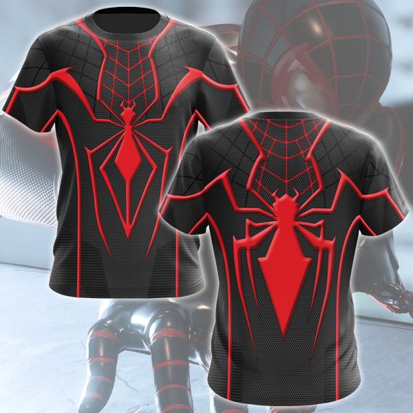 Spider-Man 2 Miles Morales T.R.A.C.K Black Suit Cosplay Video Game All Over Printed T-shirt Tank Top Zip Hoodie Pullover Hoodie Hawaiian Shirt Beach Shorts Joggers T-shirt S