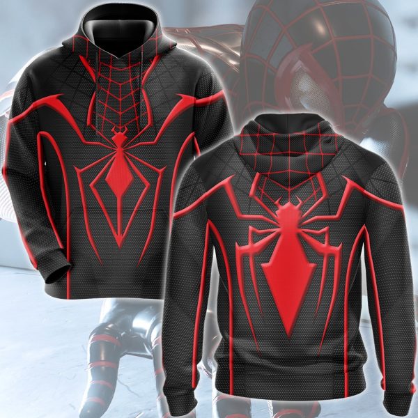 Spider-Man 2 Miles Morales T.R.A.C.K Black Suit Cosplay Video Game All Over Printed T-shirt Tank Top Zip Hoodie Pullover Hoodie Hawaiian Shirt Beach Shorts Joggers Hoodie S