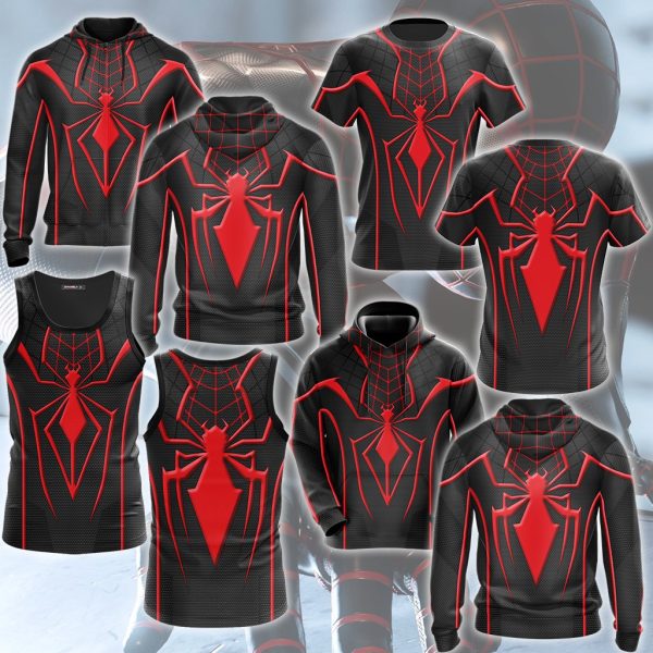 Spider-Man 2 Miles Morales T.R.A.C.K Black Suit Cosplay Video Game All Over Printed T-shirt Tank Top Zip Hoodie Pullover Hoodie Hawaiian Shirt Beach Shorts Joggers