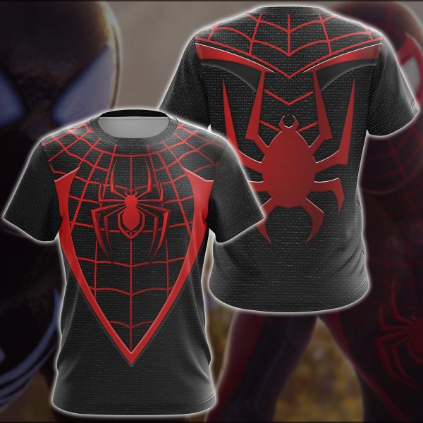 Spider-Man 2 Miles Morales Upgraded Suit Cosplay Video Game All Over Printed T-shirt Tank Top Zip Hoodie Pullover Hoodie Hawaiian Shirt Beach Shorts Joggers T-shirt S