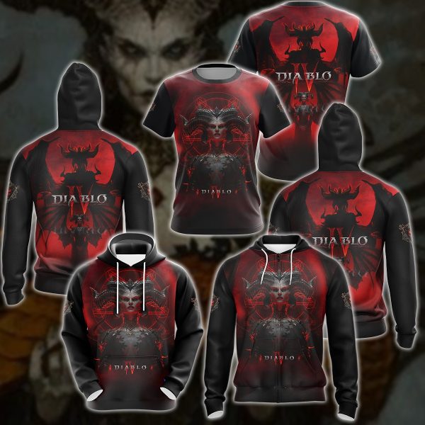 Diablo IV Lilith Video Game 3D All Over Printed T-shirt Tank Top Zip Hoodie Pullover Hoodie Hawaiian Shirt Beach Shorts Jogger