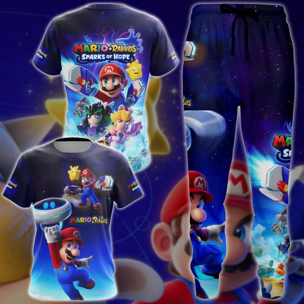 Mario + Rabbids Sparks of Hope Video Game 3D All Over Printed T-shirt Tank Top Zip Hoodie Pullover Hoodie Hawaiian Shirt Beach Shorts Jogger