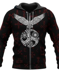 Raven With Vegvisir Symbol Viking Zip Hoodie