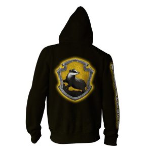 Hufflepuff Logo (Harry Potter) (Black) 3D Zip Up Hoodie