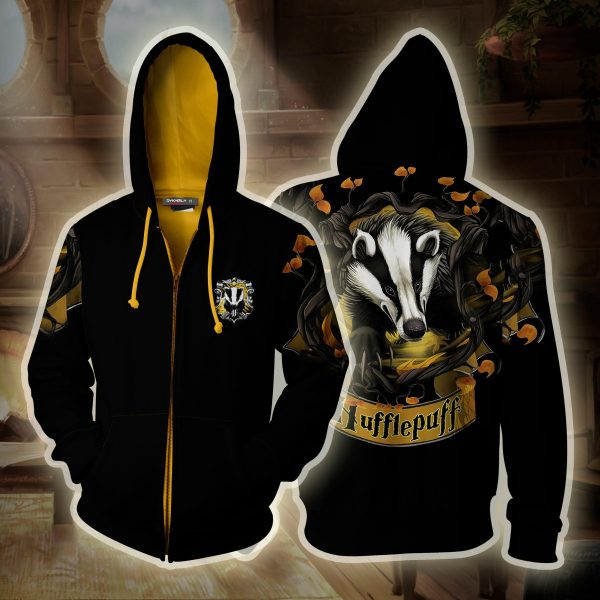 Hufflepuff Hogwarts Harry Potter 3D Zip Up Hoodie